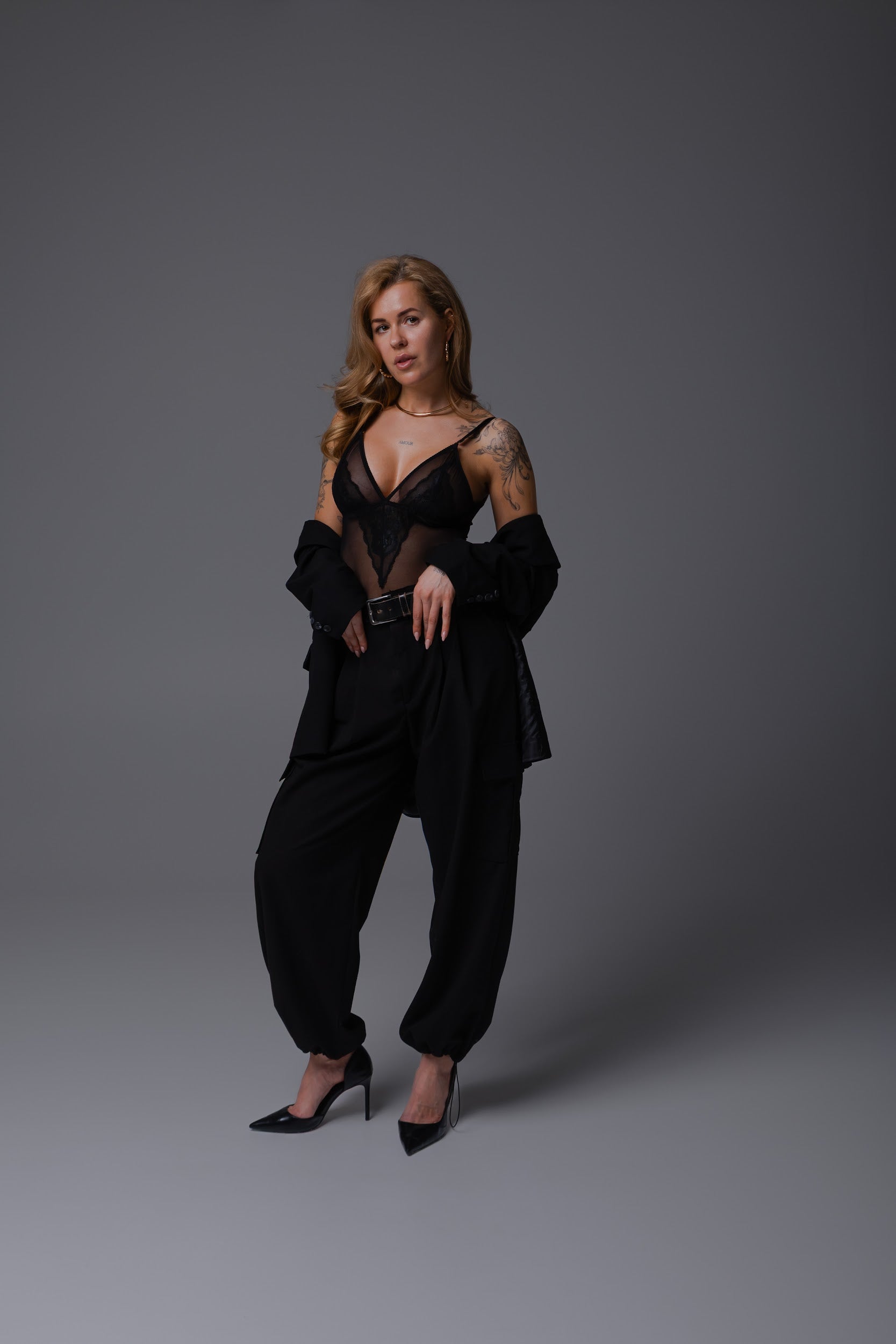 "Afterdark Lace" crotchless lingerie bodysuit