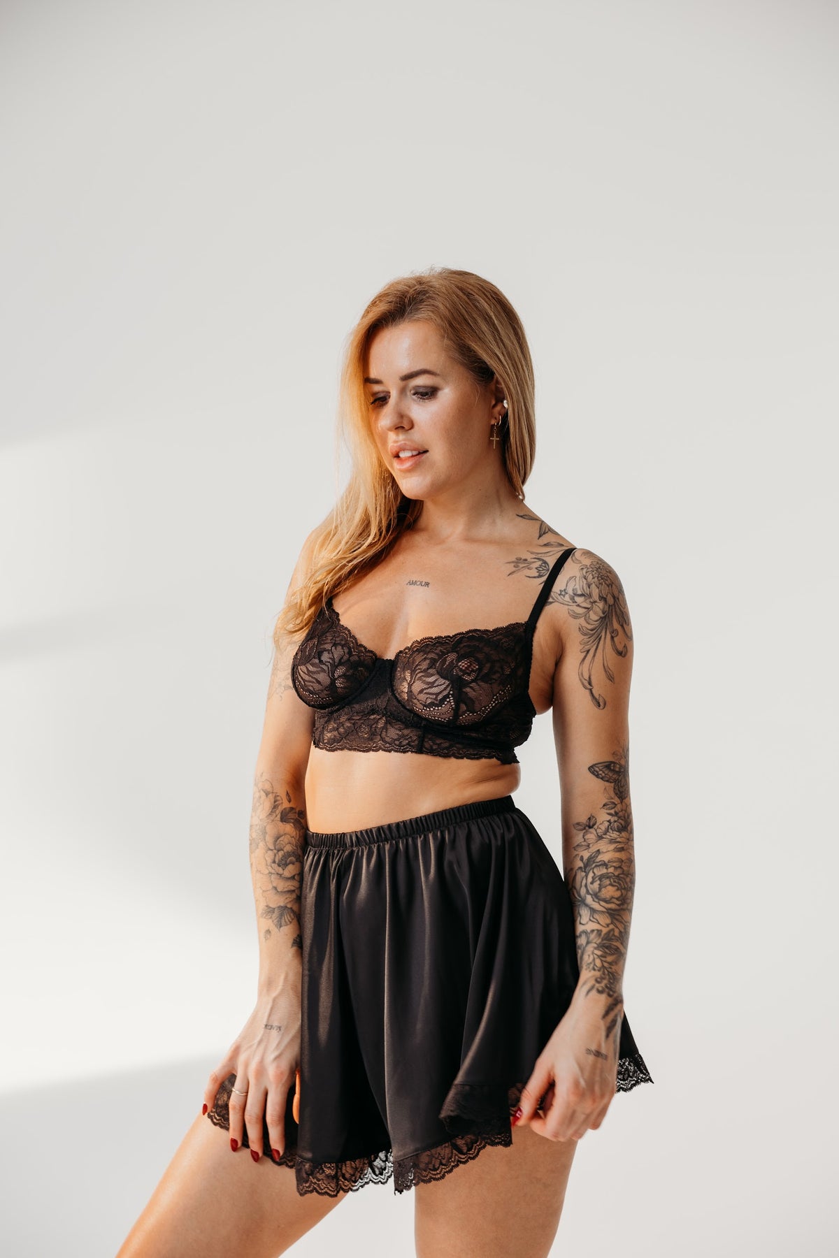 Black Satin Shorts with lace