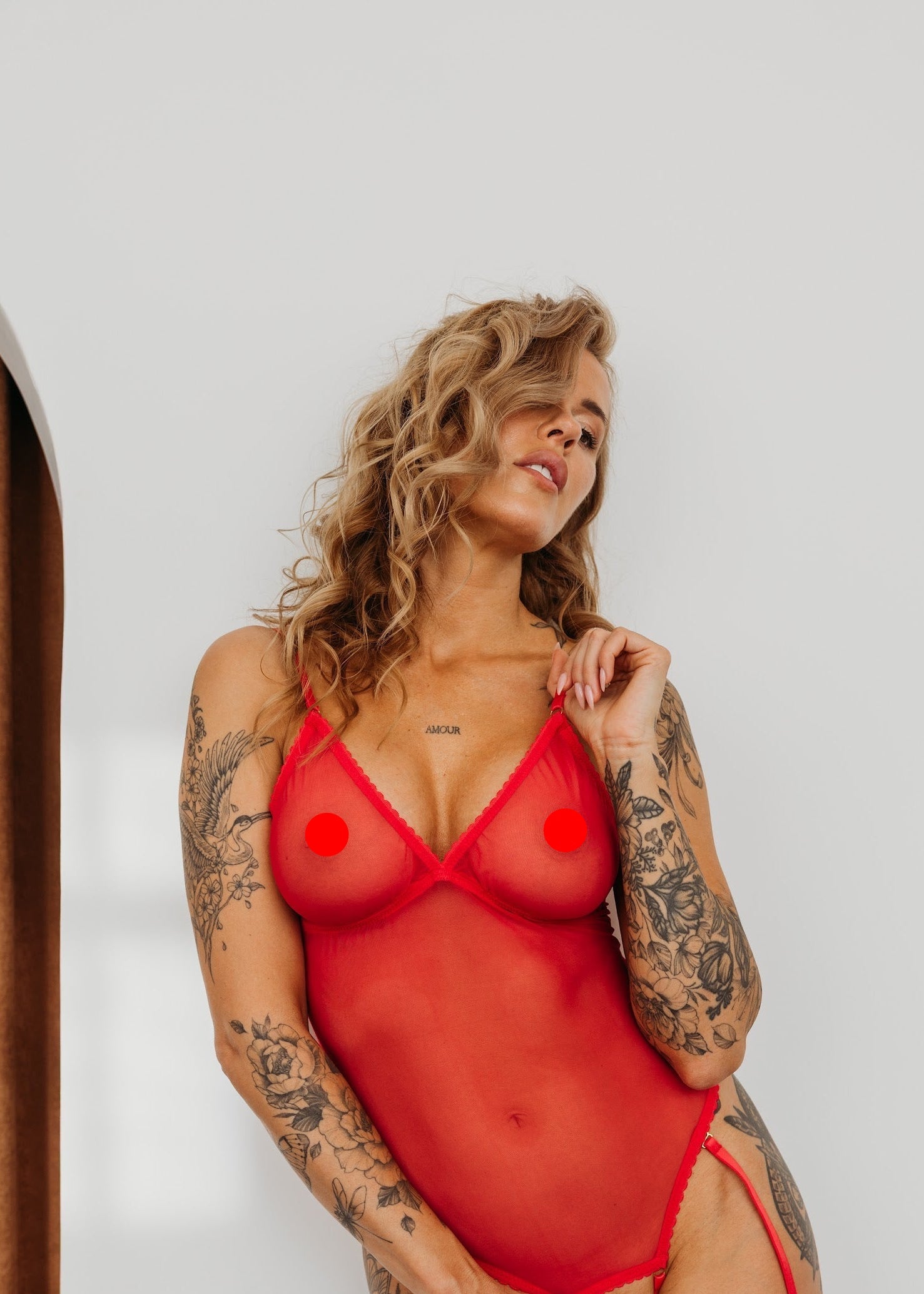 "Amore Sheer" crotchless lingerie bodysuit