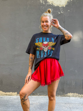 Red Satin Shorts with lace
