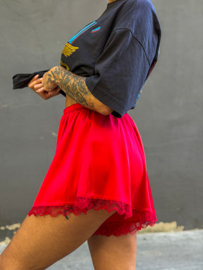 Red Satin Shorts with lace