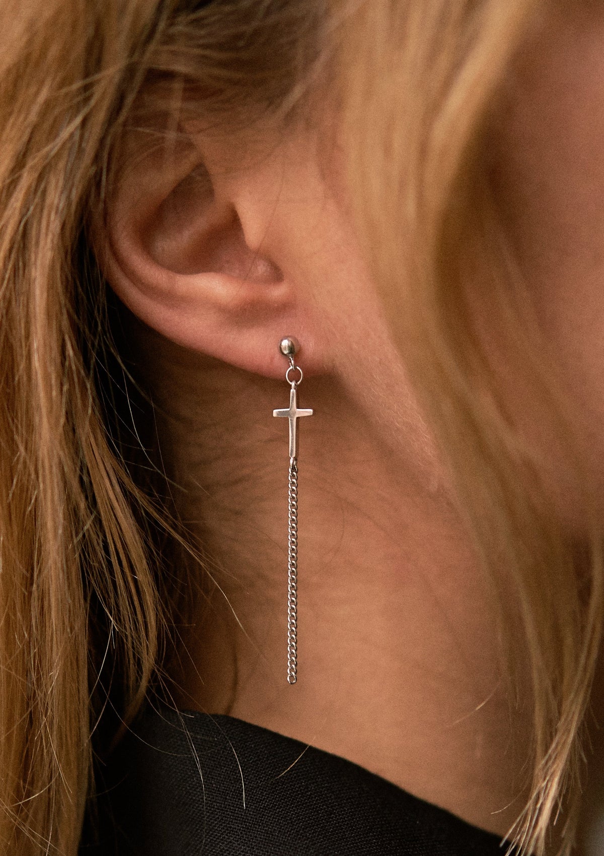 Cyberpunk 920 Sterling Silver cross earring
